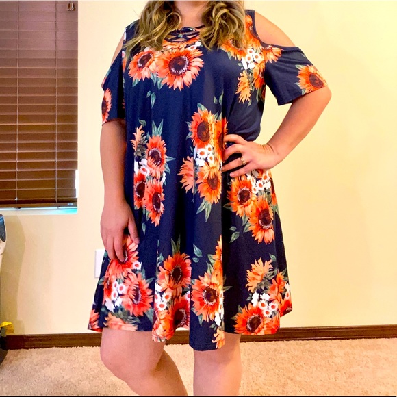 Dresses & Skirts - Dark Blue Cold Shoulder Dress